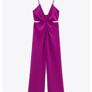Zara Purple Jumpsuit with Spaghetti Straps and Wide-Leg Design